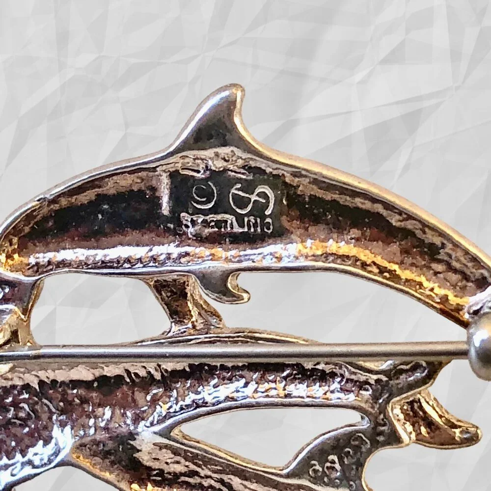 Sterling Silver 925 Dolphin Pin Brooch 3 Playful Dolphins Signed